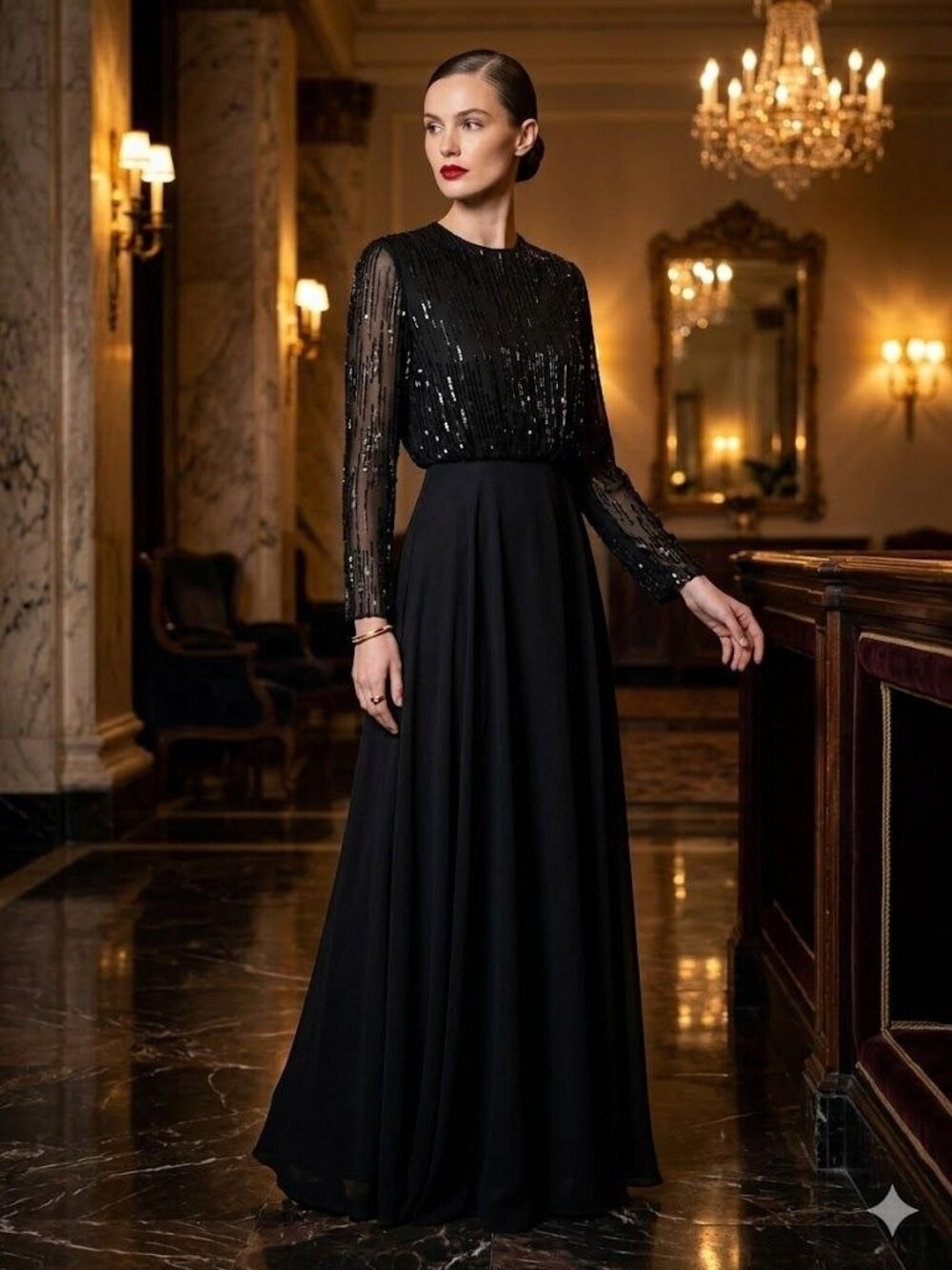 Vintage 80s Victoria Royal Black Sequin Beaded Glam Gown Dress Womens Size 12